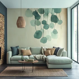 Modern Home Decor with Sofa and Leaf Design