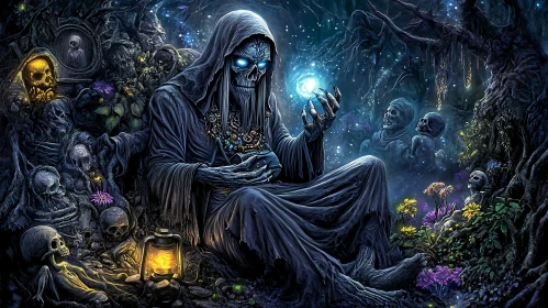 Mystical Skeleton Figure in Dark Forest