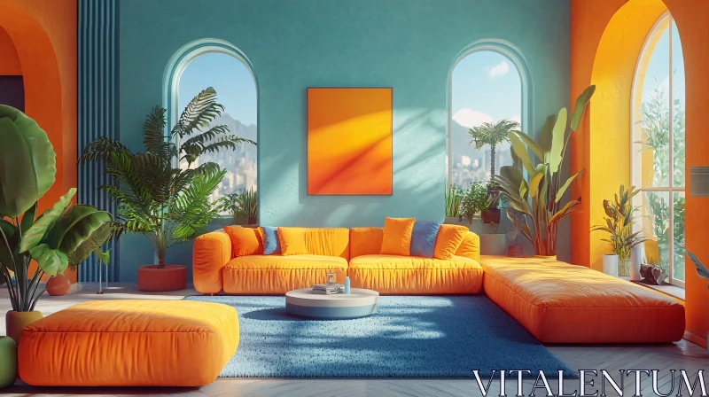 Vibrant Interior with Plants and Sunlight AI Image