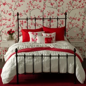 Red and White Bedroom Interior