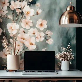 Chic Home Office Decor with Laptop