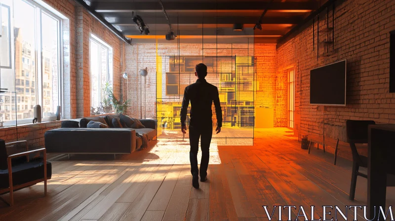 Man Walking in Modern Interior AI Image