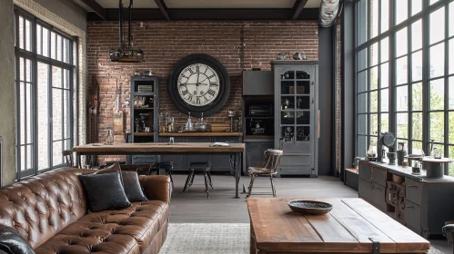 Loft Style Living Space with Clock