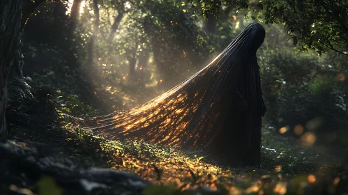 Shrouded Entity in Woodland Scene