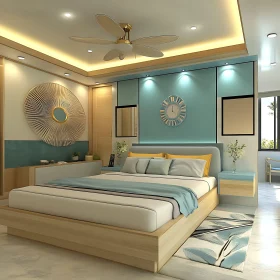 Modern Bedroom with Blue Accents