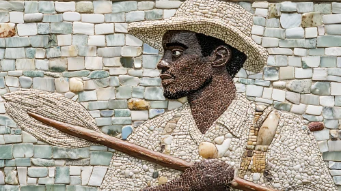 Mosaic Man with Hat: Pebble Art Portrait