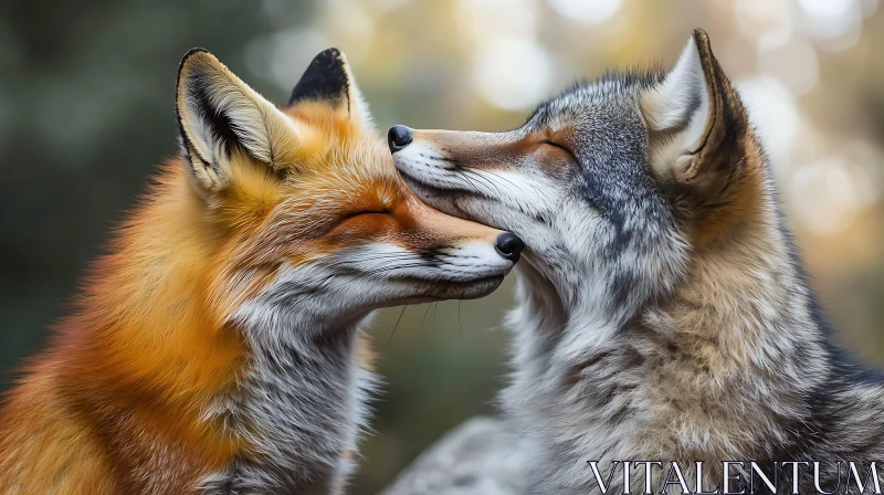 AI ART Serene Affection: Fox and Wolf Together