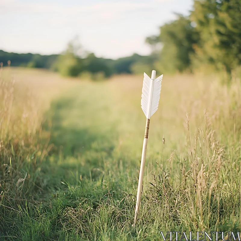 AI ART Lone Arrow in Grassy Field