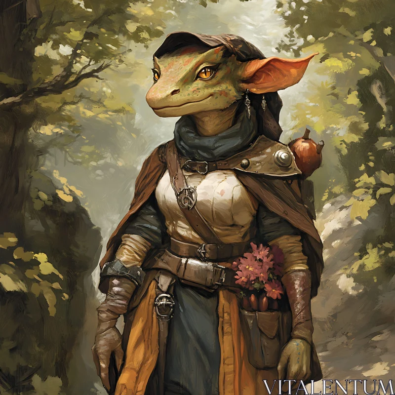 AI ART Fantasy Lizard Character in Forest Ambiance