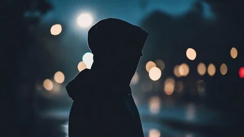 Hooded Figure in Urban Rain