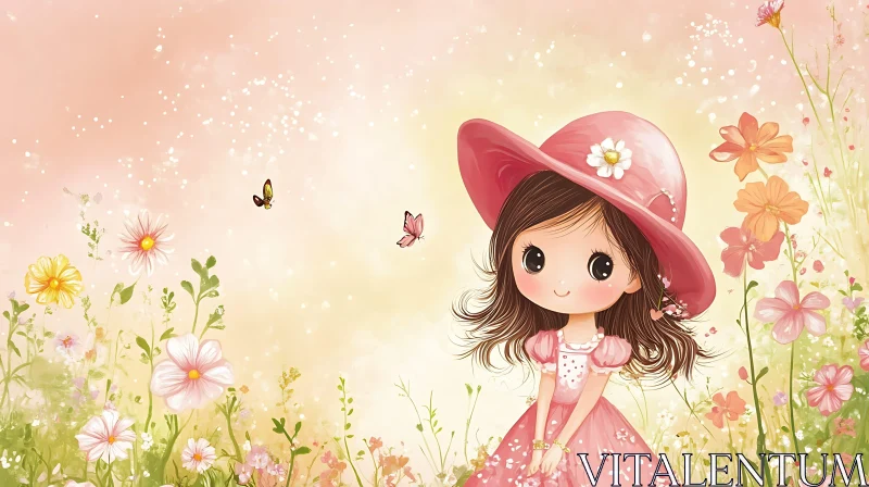 AI ART Cartoon Girl in Floral Wonderland