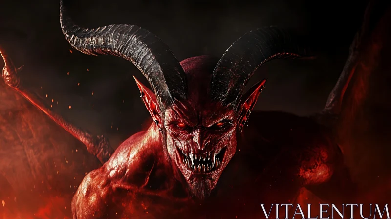 Crimson Demon with Horns and Red Eyes AI Image