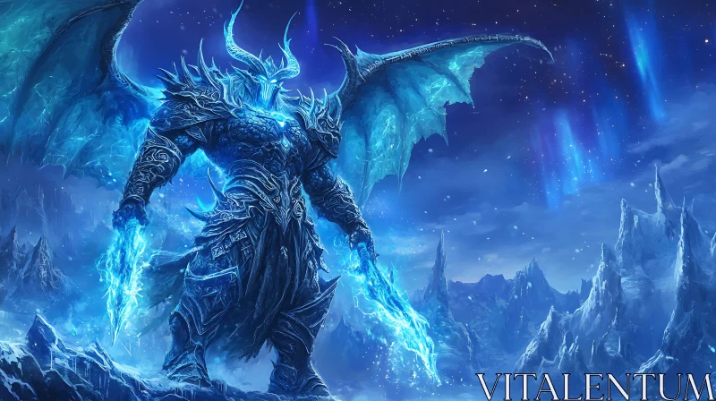 AI ART Icy Demon Warrior with Swords