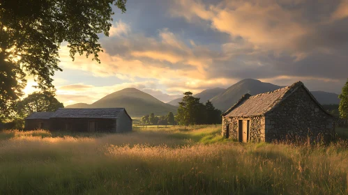 Rural Buildings at Sunset