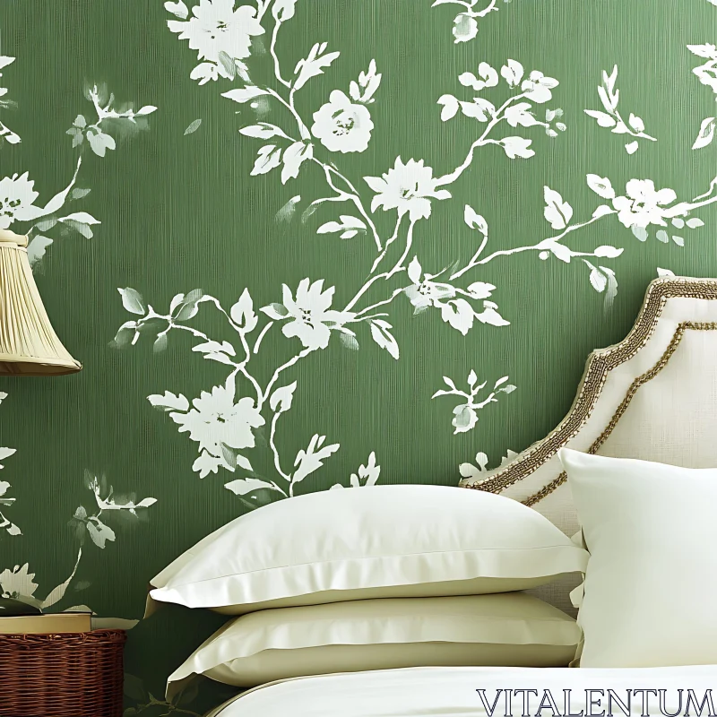 Green Floral Bedroom Interior Design AI Image