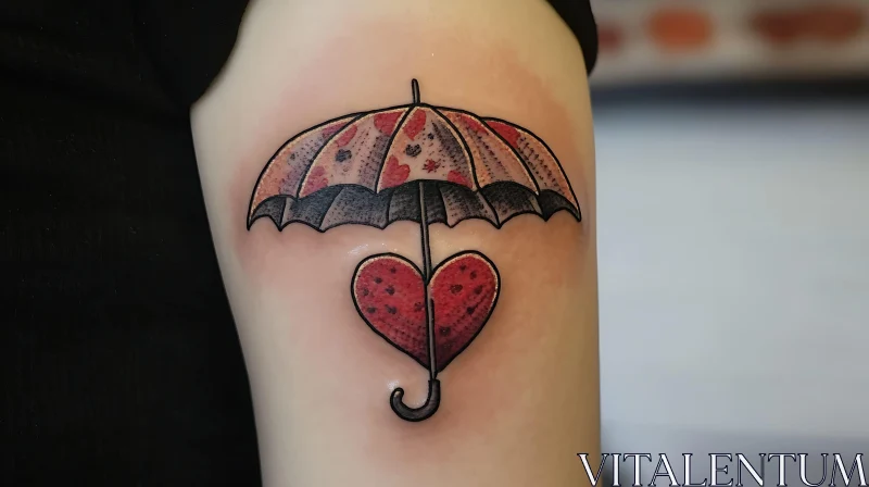 Arm Tattoo of Umbrella with Heart AI Image