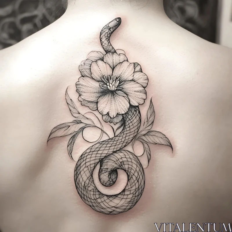 Intricate Snake Wrapped Around Flower Tattoo AI Image