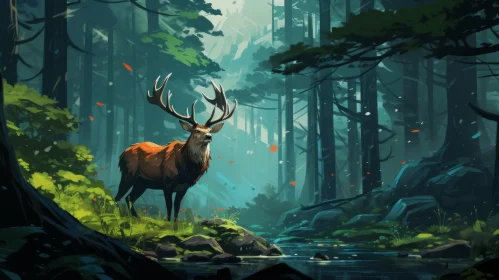 Enthralling Deer in the Forest Artwork