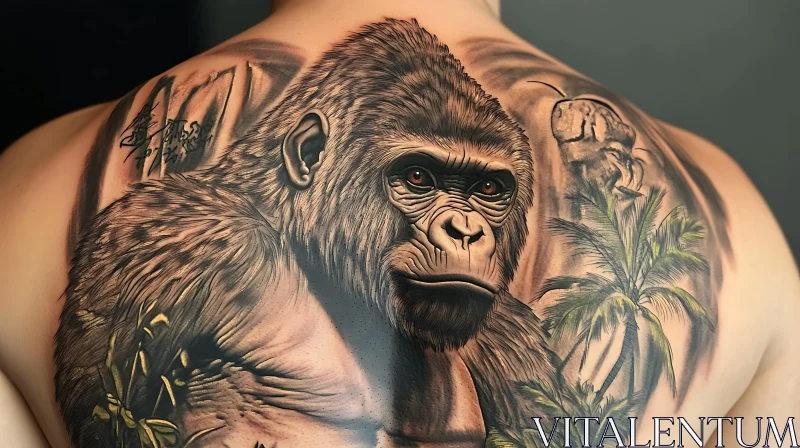 Lifelike Gorilla Jungle Back Tattoo AI Image