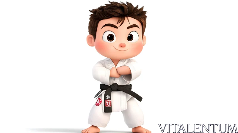 Young Karate Boy Cartoon Character AI Image