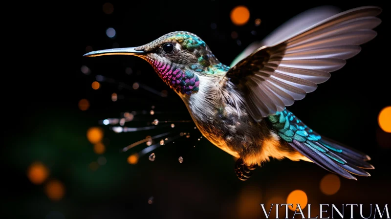 Golden Light Hummingbird Flight - Nighttime Wildlife Artistry AI Image