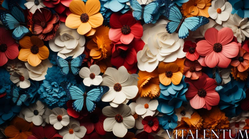 Handcrafted Paper Butterflies and Flowers Art Installation AI Image