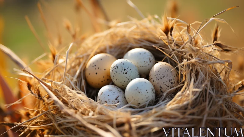 Nature-Inspired Imagery: Soft-focus Nest with Bluewinged Quail Eggs AI Image