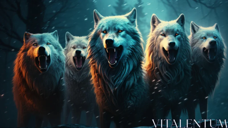AI ART Nocturnal Chase: White Wolves Emerging from Forest - Concept Art
