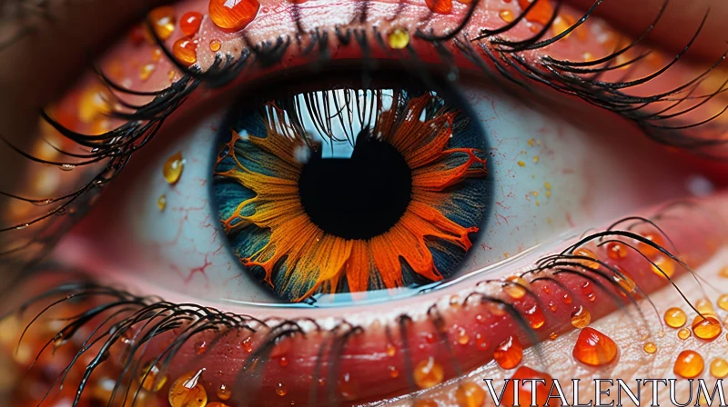 AI ART Surrealistic Floral Eye in Azure and Amber Tones