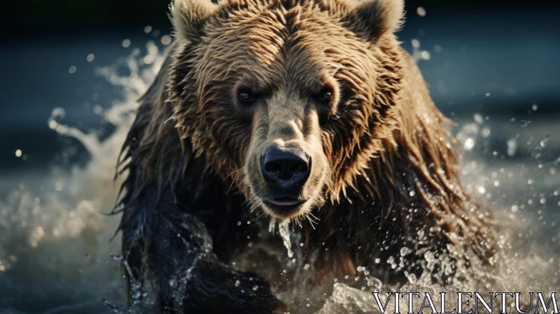 Wild Grizzly Bear Charging Through Water - Adventure Themed Portraiture AI Image