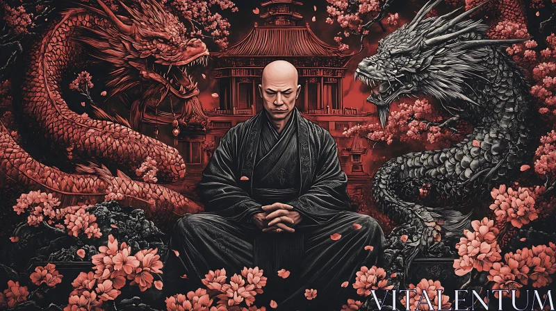 Zen Meditation with Dragons Artwork AI Image