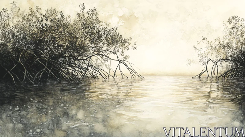 AI ART Peaceful Scene with Water and Branches