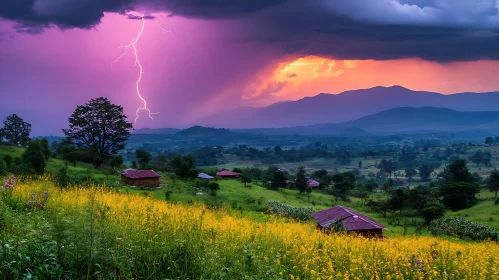 Picturesque Landscape with Lightning