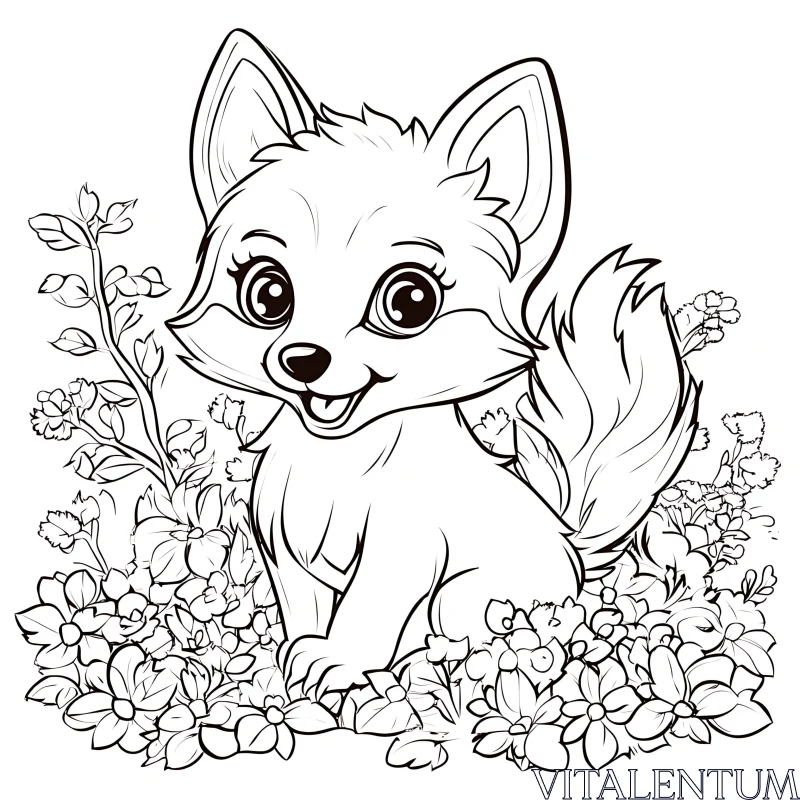 Whimsical Fox and Floral Line Art AI Image