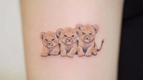 Charming Tattoo of Three Lion Cubs