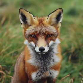 Fox Portrait in Green Field