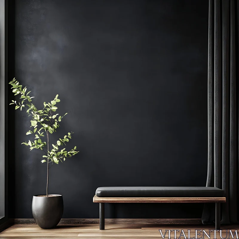 AI ART Modern Interior Design with Plant and Bench