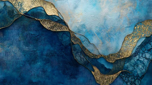 Blue and Gold Textured Abstract Art