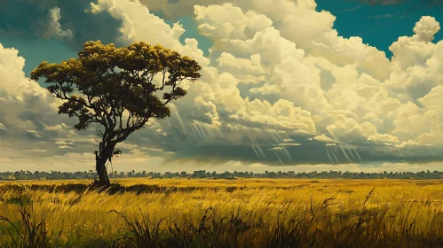Golden Field and Tree Art Print