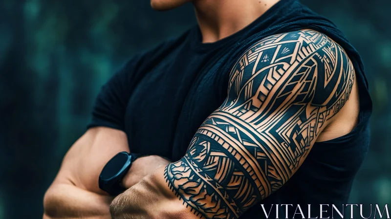 Tribal Tattoo Art on Arm AI Image