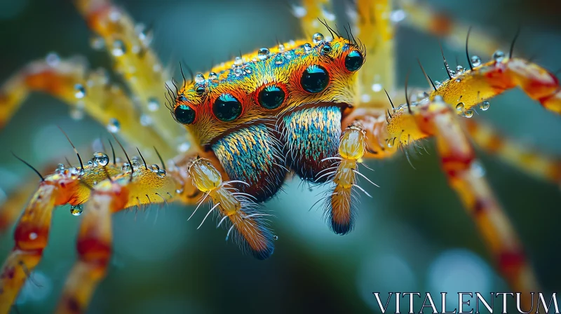 Close-Up Portrait of an Arachnid with Droplets AI Image