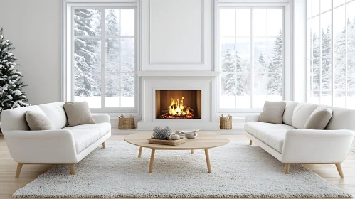 Cozy Winter Interior with Snow View