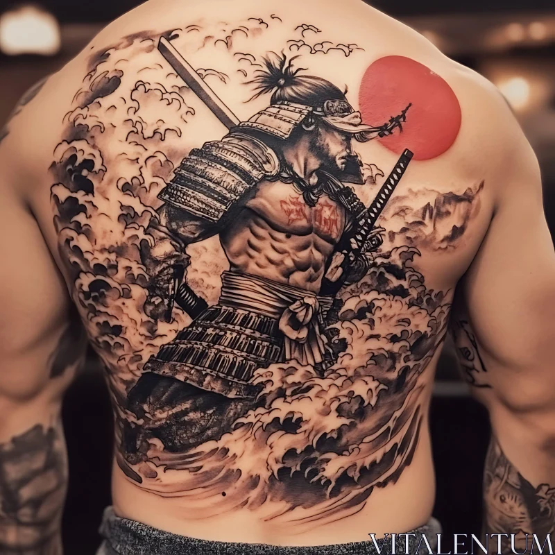 Detailed Samurai Warrior Back Tattoo Design AI Image