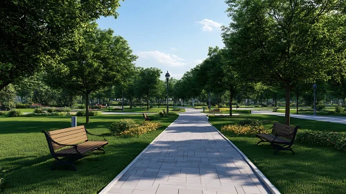 Green Park with Pathway and Trees