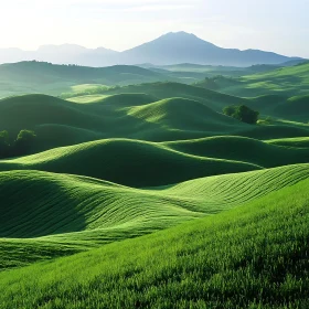 Peaceful Green Hills and Distant Mountain