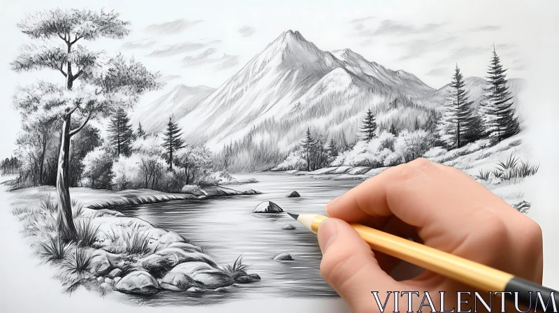 Hand Drawing Mountainous Scenery AI Image