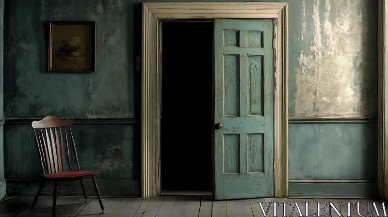 Antique Interior With Blue Door AI Image