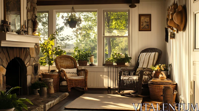 Cozy Interior with Green View AI Image