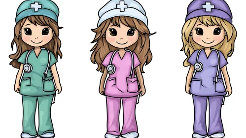 Colorful Cartoon Nurses Illustration