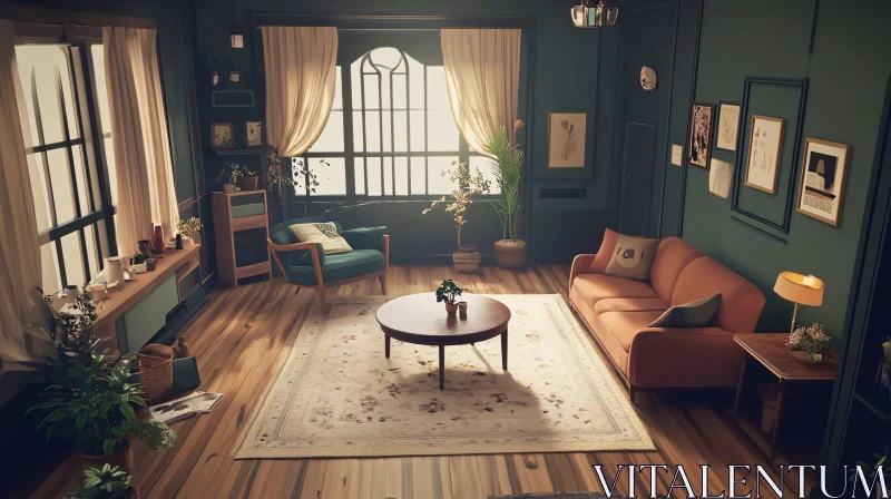 AI ART Vintage-Modern Living Room